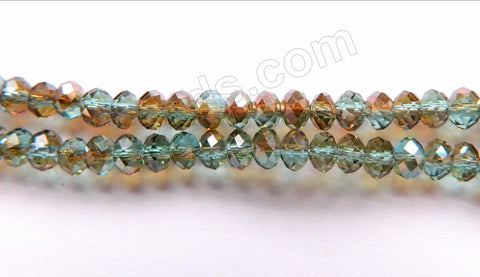 AB Coated Dark Green Brown Qtz  -  Small Faceted Rondel  18"     4 x 3 mm