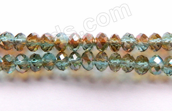 AB Coated Dark Green Brown Qtz  -  Small Faceted Rondel  18"     4 x 3 mm