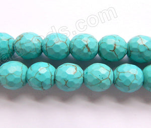 Blue Green Turquoise w/ Brown Matrix  -  Faceted Round  16"
