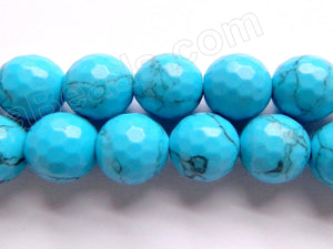 Deep Blue Turquoise w/ Black Matrix AA  -  Faceted Round  15"