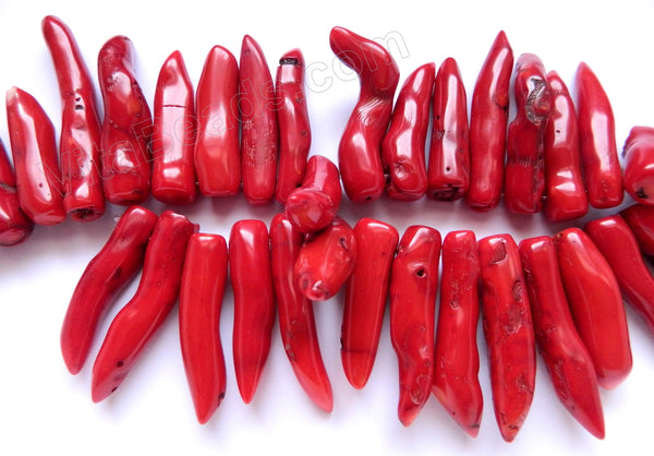 Red Bamboo Coral  -  Graduated Chili Beads 8"