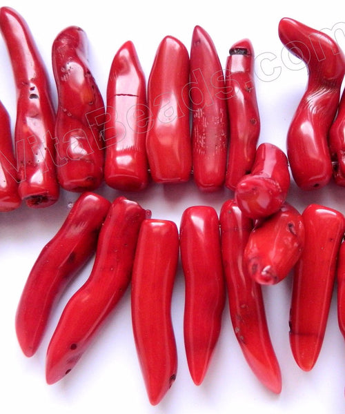 Red Bamboo Coral  -  Graduated Chili Beads 8"