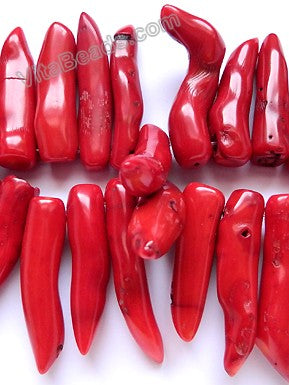 Red Bamboo Coral  -  Graduated Chili Beads 8"