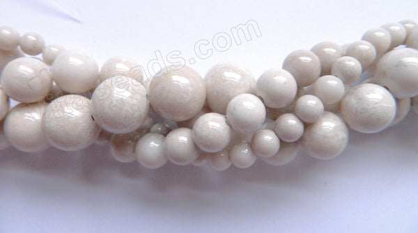 Cream White Fossil Agate  -  Smooth Round Beads 16"