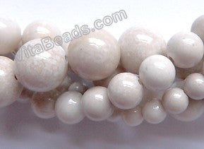 Cream White Fossil Agate  -  Smooth Round Beads 16"