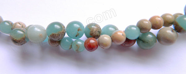 Cyan Impression Jasper A  -  Smooth Round Beads  15"