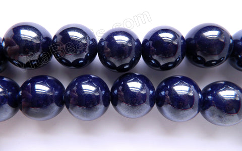 Porcelain -  Plated Dark Blue -   Big Smooth Round Beads  16"