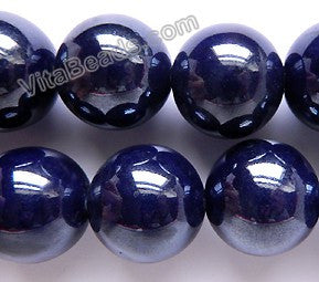 Porcelain -  Plated Dark Blue -   Big Smooth Round Beads  16"