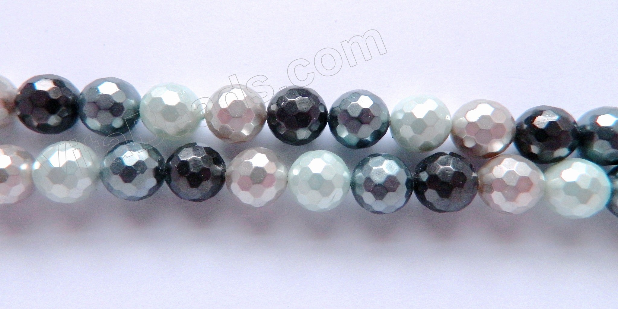 Mixed Shell Pearl AA  -  Black Amazonite -  Faceted Round  16"