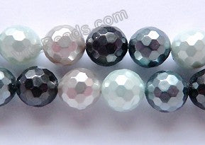 Mixed Shell Pearl AA  -  Black Amazonite -  Faceted Round  16"