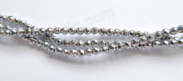 Silvery Hematite  -  Small Faceted Round 15"    3mm