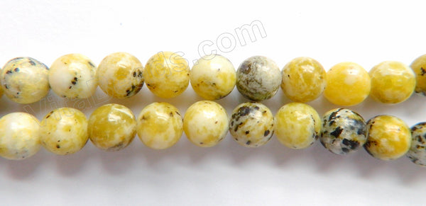 Lemon Chrysophase w Black  -  Smooth Round Beads  15.5"