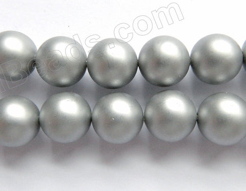 Matte Grey Shell Pearl  -  Smooth Round Beads 16"