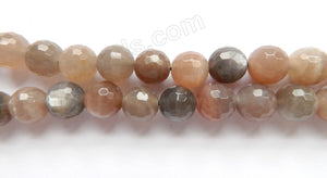 Dark Grey Red Mixed Moonstone  -  Faceted Round 15"