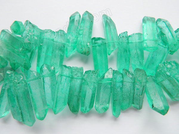 Green Apatite Crystal Natural AAA -  Graduated Faceted Tooth  16"