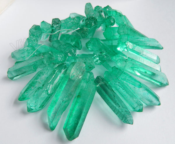 Green Apatite Crystal Natural AAA -  Graduated Faceted Tooth  16"
