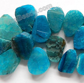 Dark Turquoise Blue Fire Agate  -  Graduated Flat Ladder Strand  16"