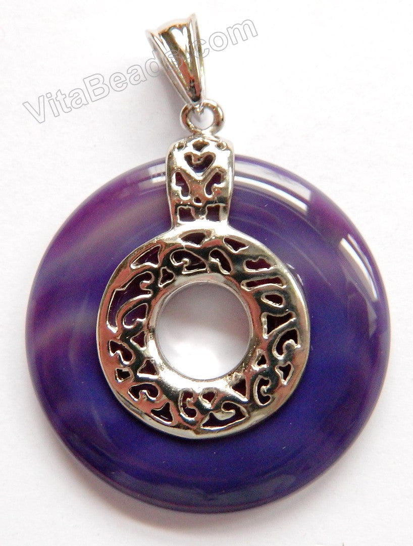 Purple Agate  -  Smooth Donut Pendant w/ Silver Bail Design