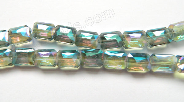 Mystic Light Green Peacock Crystal  -  Faceted Rectangles 10"