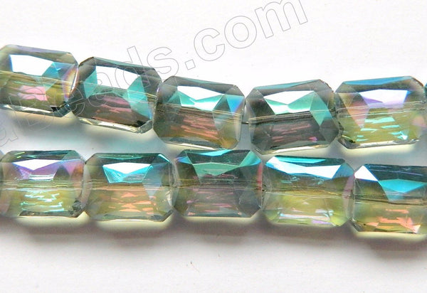 Mystic Light Green Peacock Crystal  -  Faceted Rectangles 10"