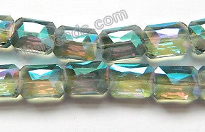 Mystic Light Green Peacock Crystal  -  Faceted Rectangles 10"