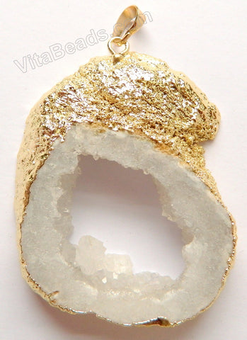 Druzy Crystal Hollow Pendant - White - 14 w/ Gold Edge &. Bail