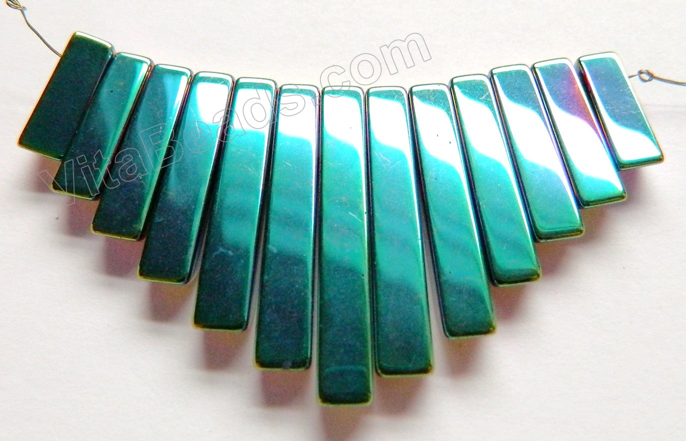 Two Tone Plated Hematite - Gold / Green Graduated 13 pc Pendant Set