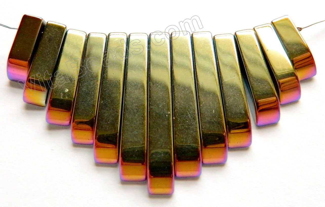 Two Tone Plated Hematite - Gold / Green Graduated 13 pc Pendant Set