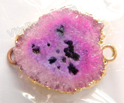 Druzy Crystal Flower Connector - Purple - 03 w/ Gold Edge