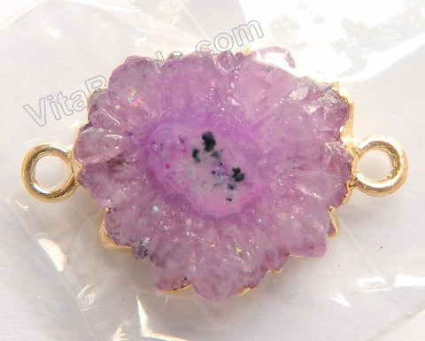 Druzy Crystal Flower Connector - Purple - 04 w/ Gold Edge