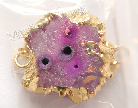 Druzy Crystal Flower Connector - Purple - 05 w/ Gold Edge