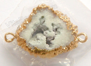 Druzy Crystal Flower Connector - Grey - 10 w/ Gold Edge