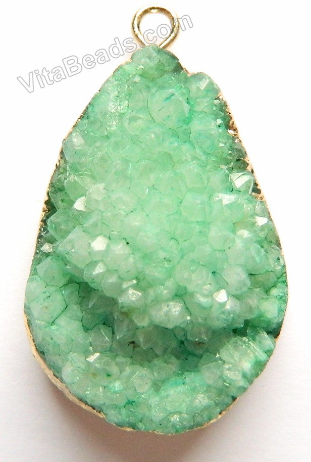 Druzy Agate Pendant - Green Crystal w/ Gold Edge &. Bail