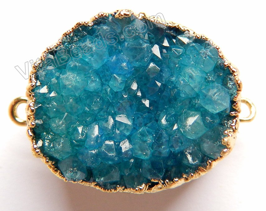 Druzy Agate Connector - Turquoise Dark Blue w/ Gold Edge