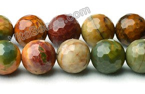 Fire Impression Jasper  -  Faceted Round Beads  16"