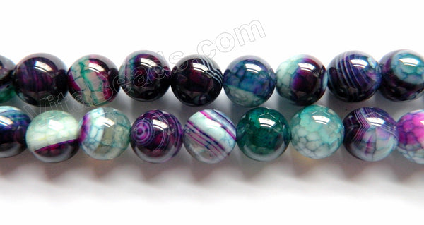 Purple Green Mixed Agate  -  Smooth Round Beads  15"