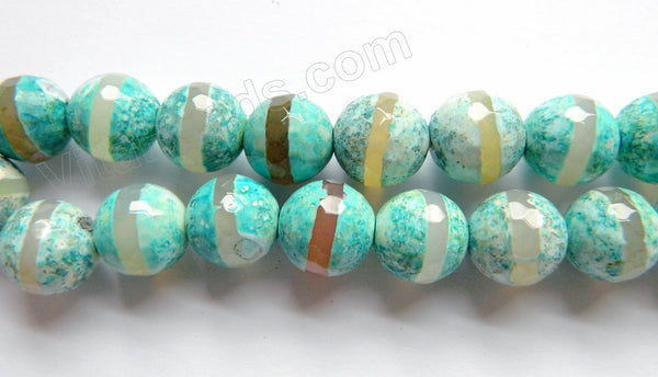 DZi Agate Turquoise Color w/ Grey Line  -  Faceted Round  15"