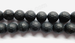 Frosted Black Onyx  -  Faceted Round Beads  15"