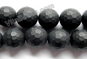 Frosted Black Onyx  -  Faceted Round Beads  15"