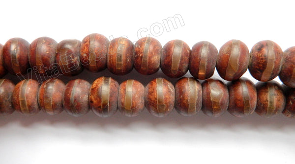 Frosted Brown Tibetan Line Agate  -  Smooth Rondel  15"    10 x 14 mm
