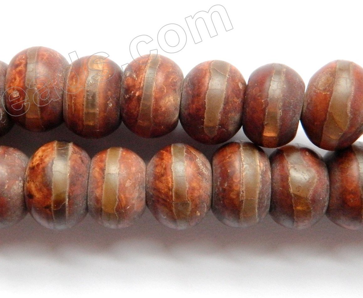 Frosted Brown Tibetan Line Agate  -  Smooth Rondel  15"    10 x 14 mm