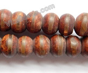 Frosted Brown Tibetan Line Agate  -  Smooth Rondel  15"