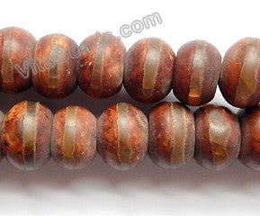 Frosted Brown Tibetan Line Agate  -  Smooth Rondel  15"    10 x 14 mm