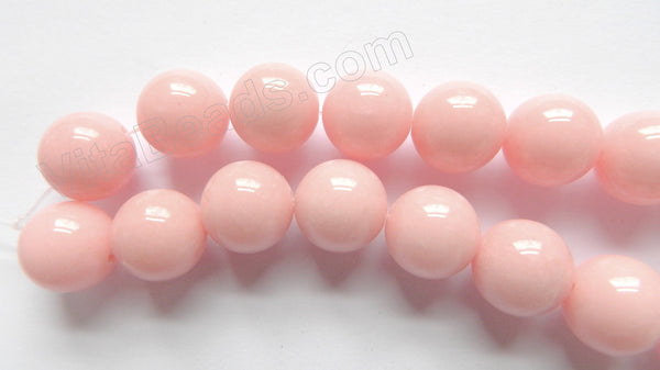Light Yellow Pink Peach Jade Solid  -  Big Smooth Round Beads  16"