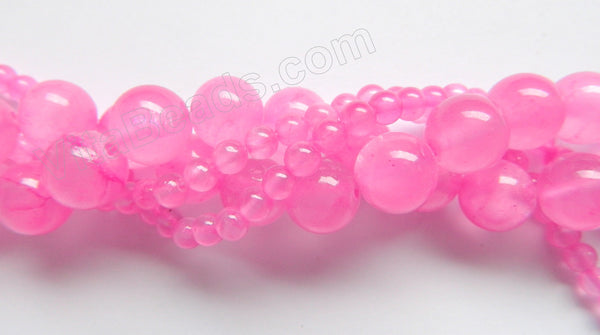Fuchsia Pink Semi Transparent Jade  -  Big Smooth Round Beads  16"