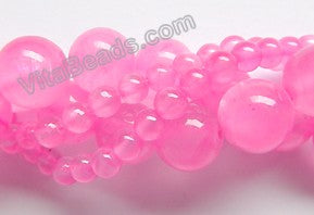 Fuchsia Pink Semi Transparent Jade  -  Smooth Round Beads  15"