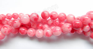Red White Candy Jade -  Smooth Round Beads  15"