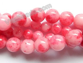 Red White Candy Jade -  Smooth Round Beads  15"