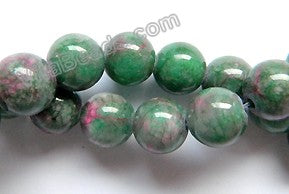 Ruby Zoisite Jade -  Smooth Round Beads  15"
