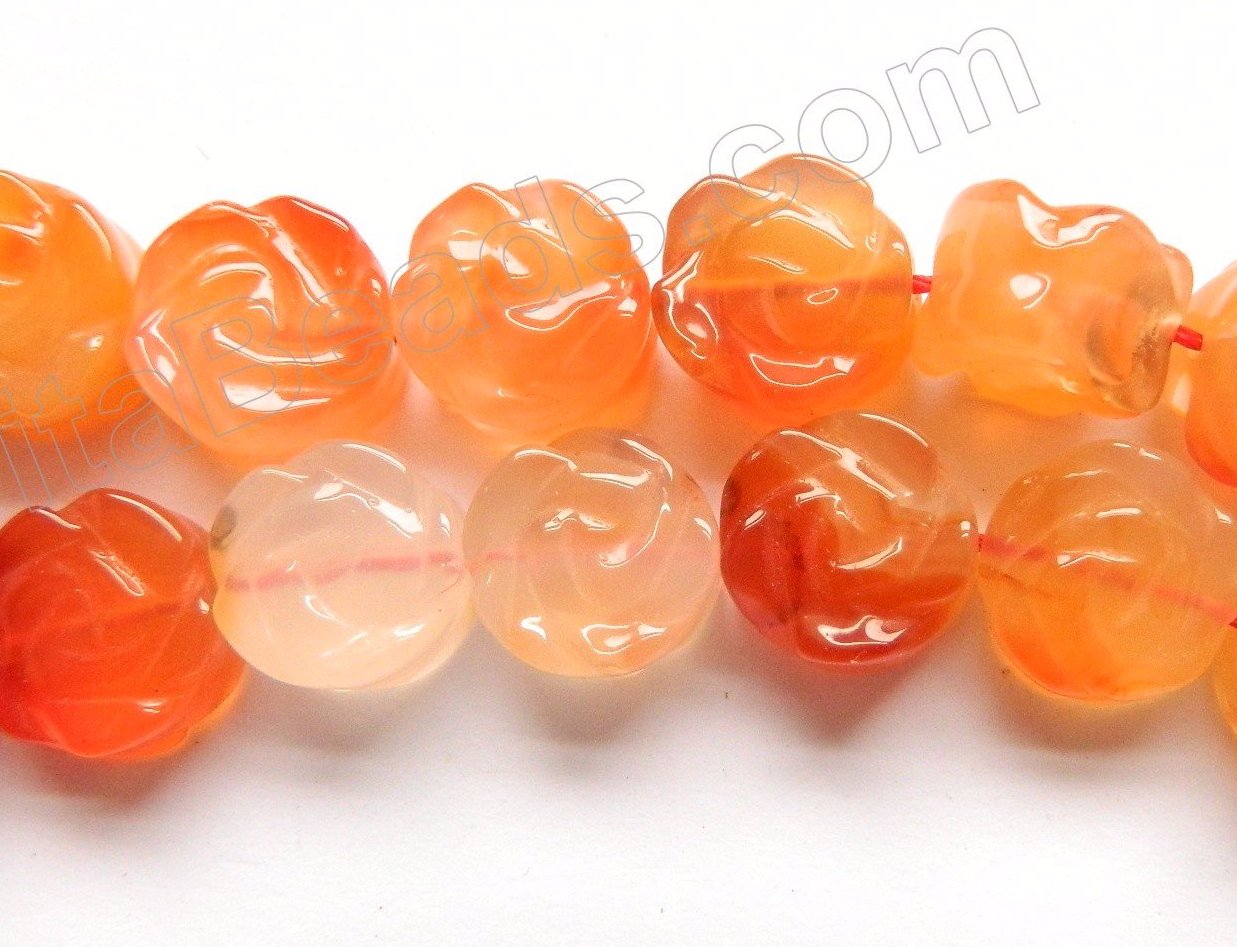 Natural Carnelian AA  -  Carved Rose Coins Strand  15"    12 x 12 x 7 mm